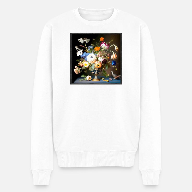 Blumenstrauß Stillleben Barock flämischer Stil - Männer Premium Bio Pullover - Weiß