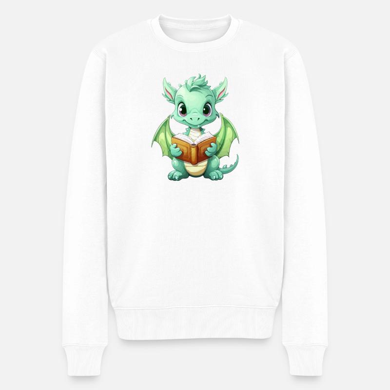 Doodle dragon avec livre - Pull Premium bio Homme - blanc