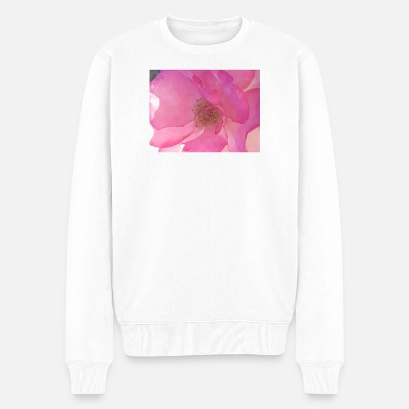 Sanfte Rosenblüte in Pink - Männer Premium Bio Pullover - Weiß