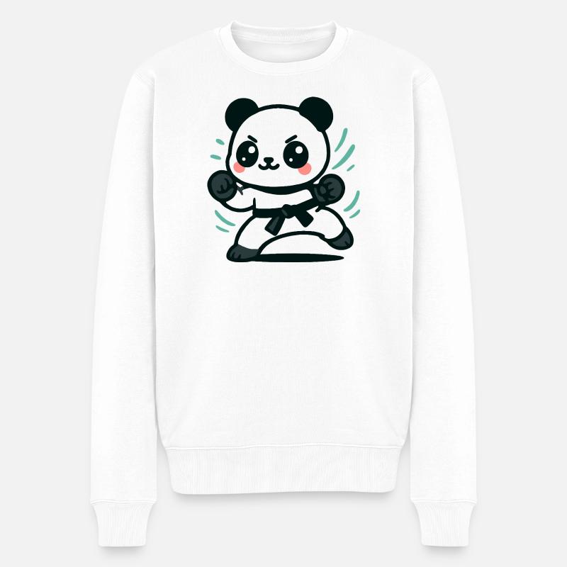 Niedliches Panda Martial Arts Design - Männer Premium Bio Pullover - Weiß