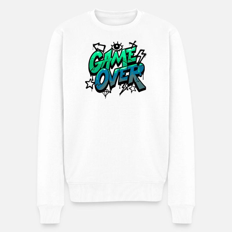 Game Over Neon Graffiti Design - Männer Premium Bio Pullover - Weiß