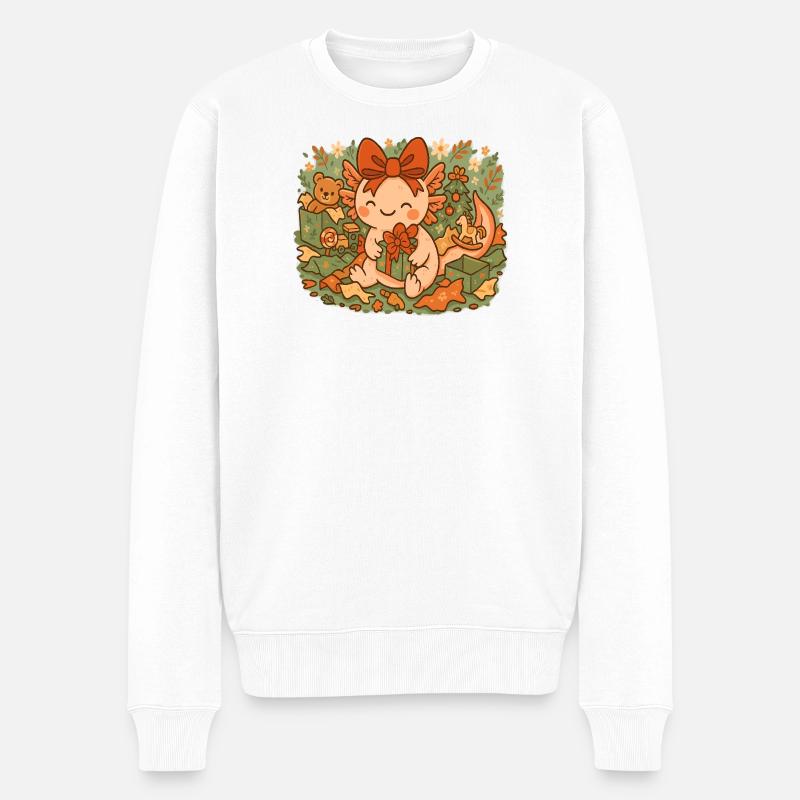 Axolotl Noël avec des cadeaux - Pull Premium bio Homme - blanc