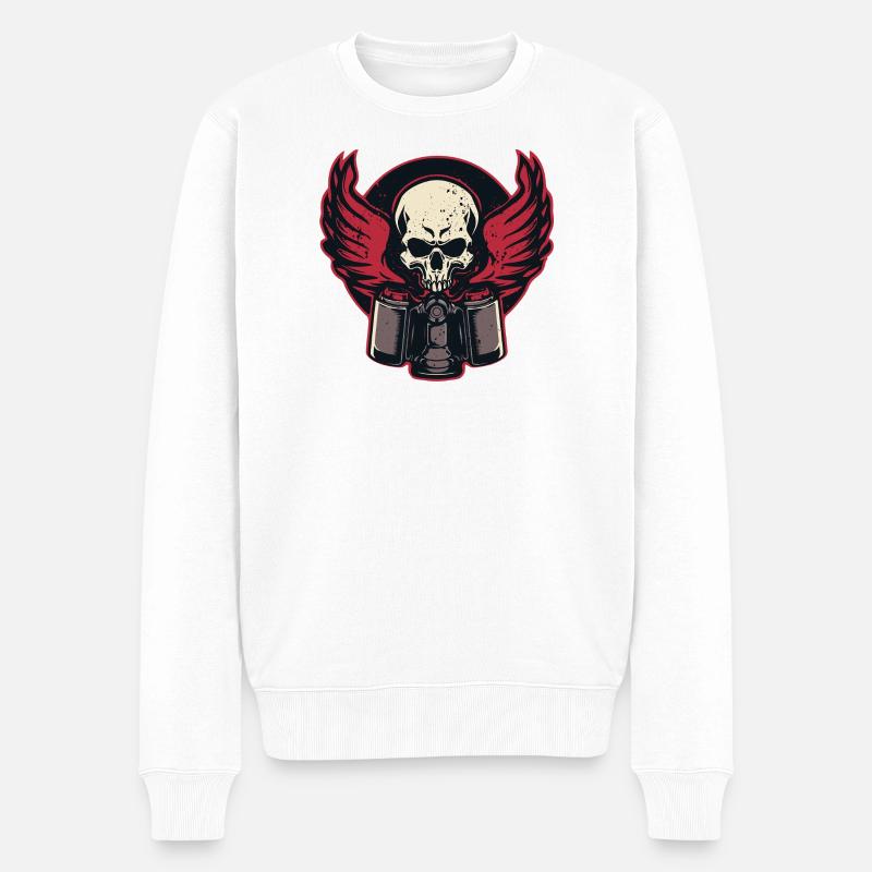 Kolben Flammender Schädel - Männer Premium Bio Pullover - Weiß