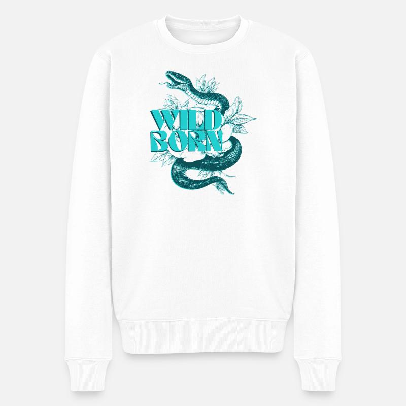 Wild Born Snake Botanisches Design - Männer Premium Bio Pullover - Weiß