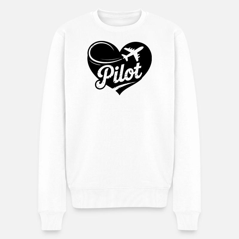 Pilot Herz Design - Männer Premium Bio Pullover - Weiß