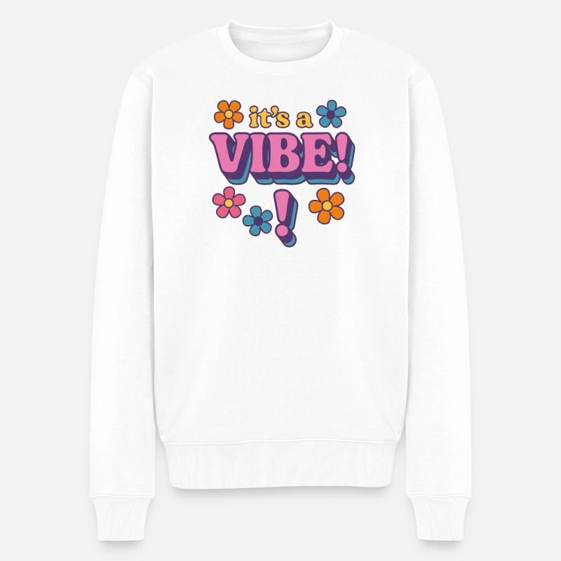 VIBE Retro Blumen - Männer Premium Bio Pullover - Weiß