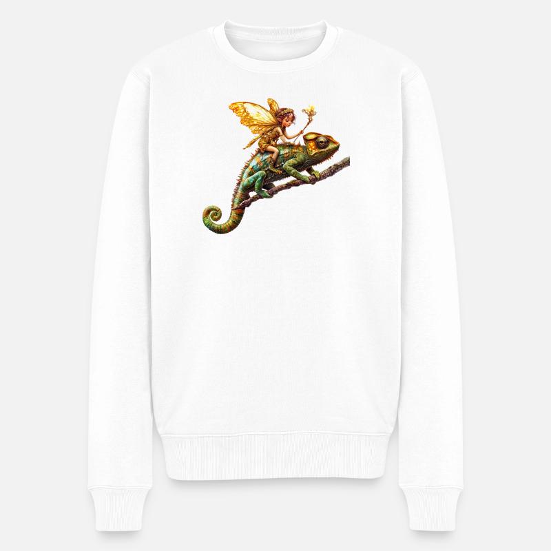 Cavalier elfe magique sur caméléon - Pull Premium bio Homme - blanc