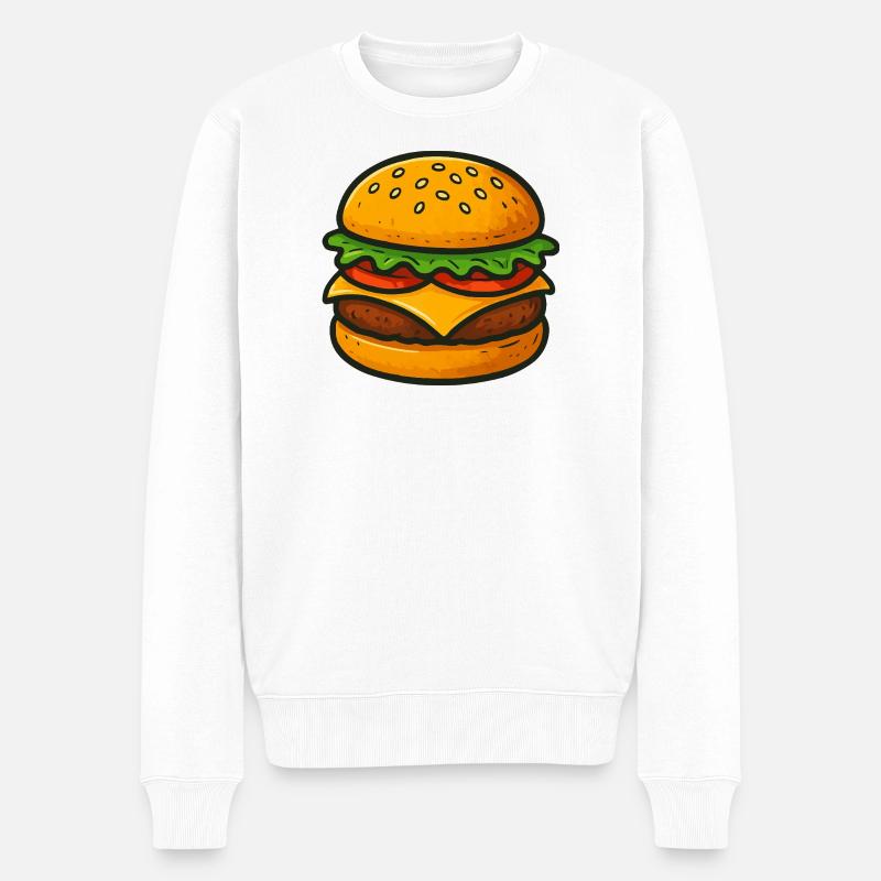 Geschmackvolle Hamburger Illustration - Männer Premium Bio Pullover - Weiß