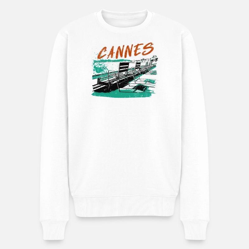 Cannes Côte d'Azur Illustration - Männer Premium Bio Pullover - Weiß