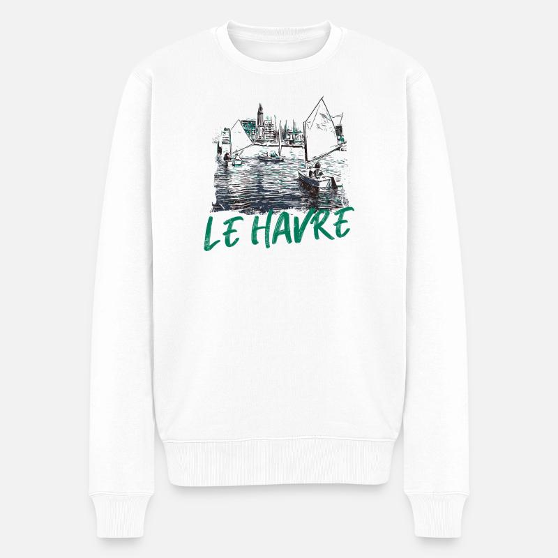 Le Havre scene maritime avec calligraphie - Pull Premium bio Homme - blanc