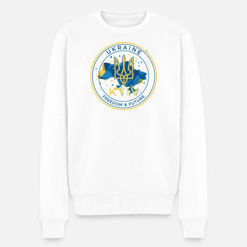 Emblème ukrainien avec carte du drapeau - Pull Premium bio Homme - blanc