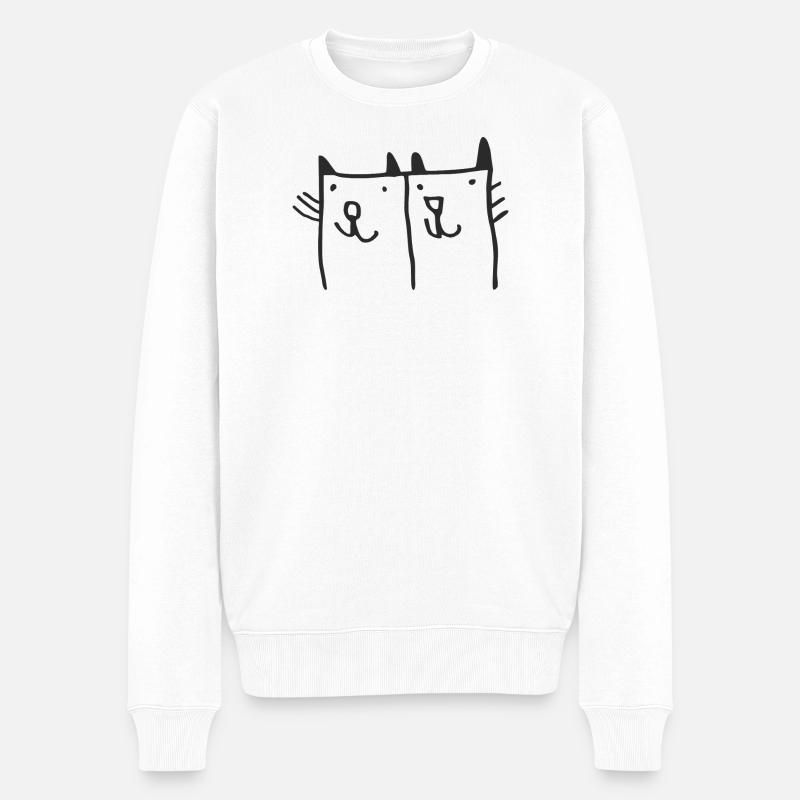 Verspielte Katzenillustration  - Männer Premium Bio Pullover - Weiß