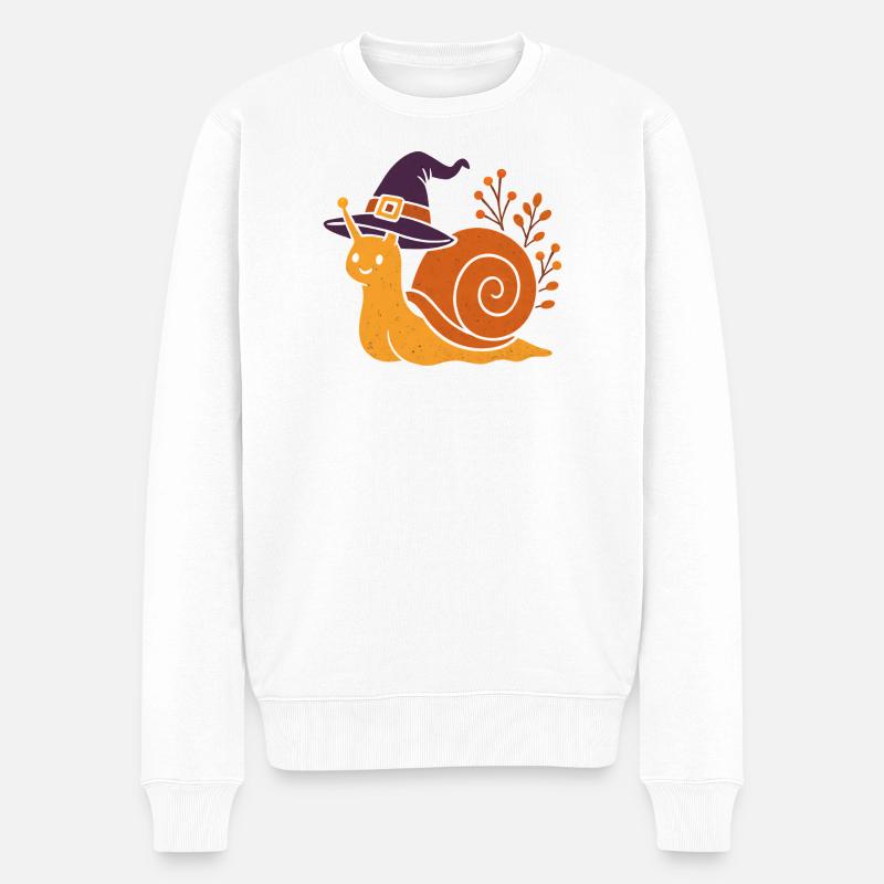Niedliche Schnecke mit Hexenhut - Männer Premium Bio Pullover - Weiß