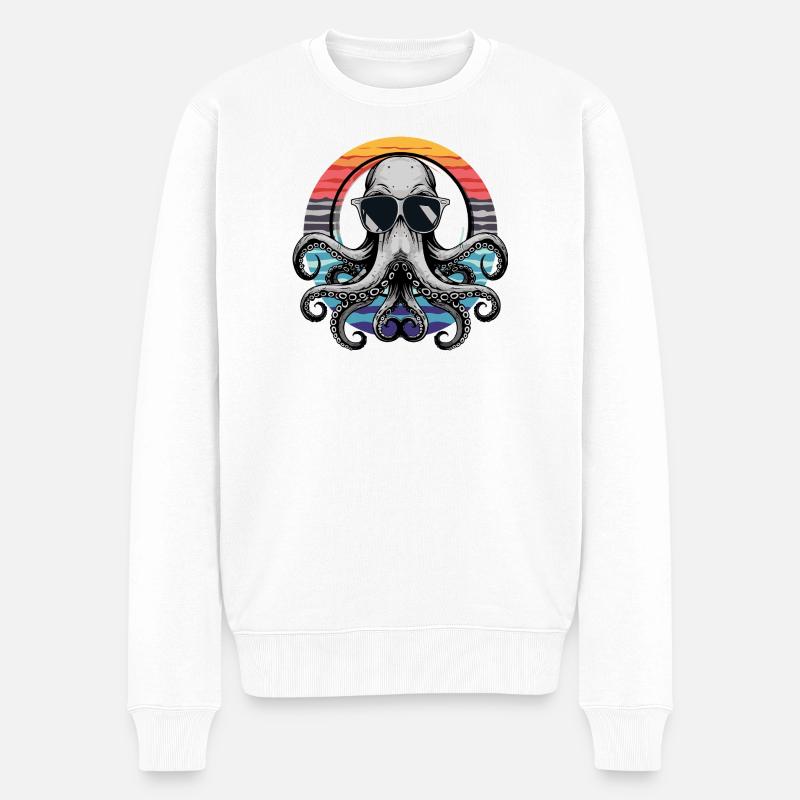 Pieuvre avec lunettes de soleil - Pull Premium bio Homme - blanc