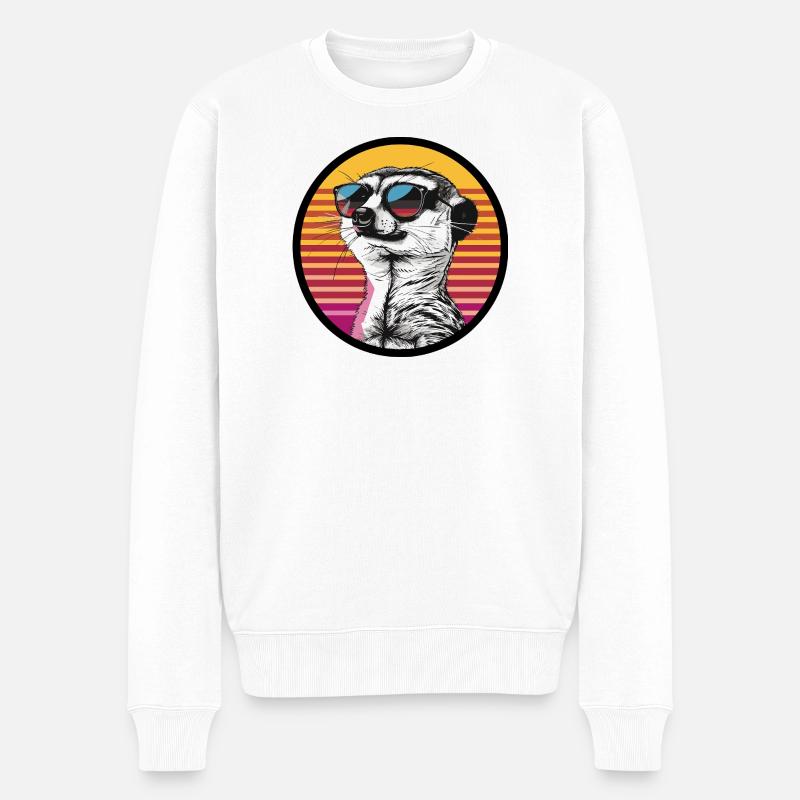 Wiesel in Retro Sonnenbrille - Männer Premium Bio Pullover - Weiß