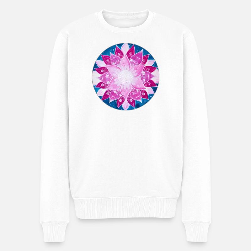 FleursMandala en magenta, rose et bleu - Pull Premium bio Homme - blanc
