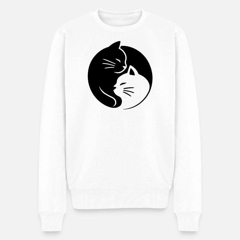 Chats Ying Yang - Pull Premium bio Homme - blanc