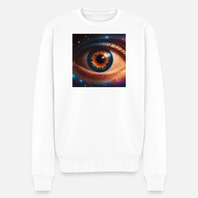 Kosmisches Auge mit Sternenhimmel - Männer Premium Bio Pullover - Weiß
