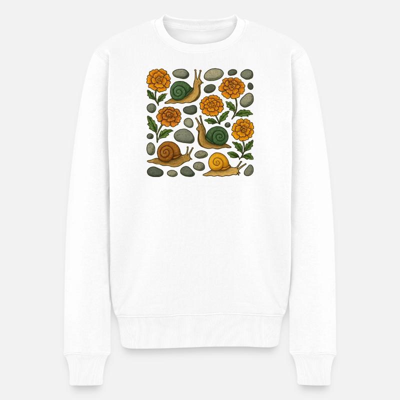 Skurriles Schnecken- und Ringelblumenmuster - Männer Premium Bio Pullover - Weiß