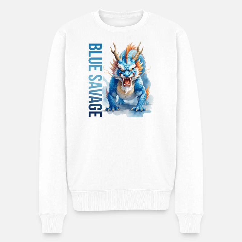 MAJESTÄTISCHER BLAUER DRACHE - Männer Premium Bio Pullover - Weiß