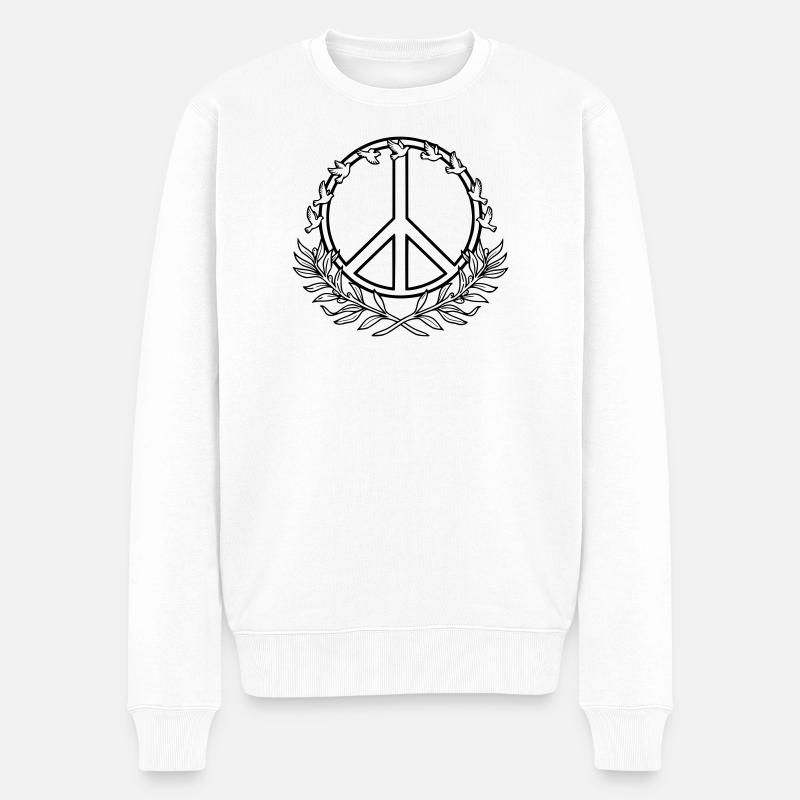Peacezeichen mit Friedenstauben und Lorbeerzweigen - Männer Premium Bio Pullover - Weiß