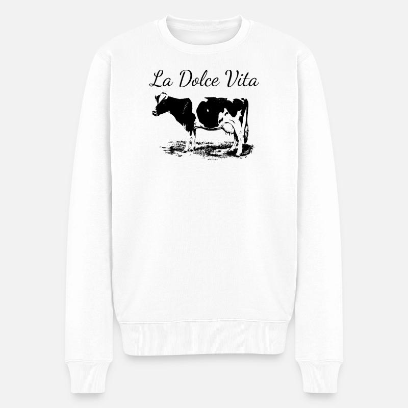 Milchkuh des Dolce Vita - Männer Premium Bio Pullover - Weiß