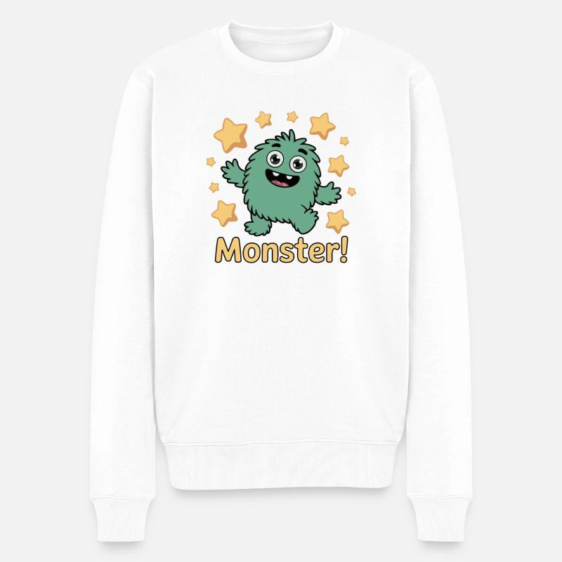 Verspieltes Monster mit Sternenakzenten - Männer Premium Bio Pullover - Weiß