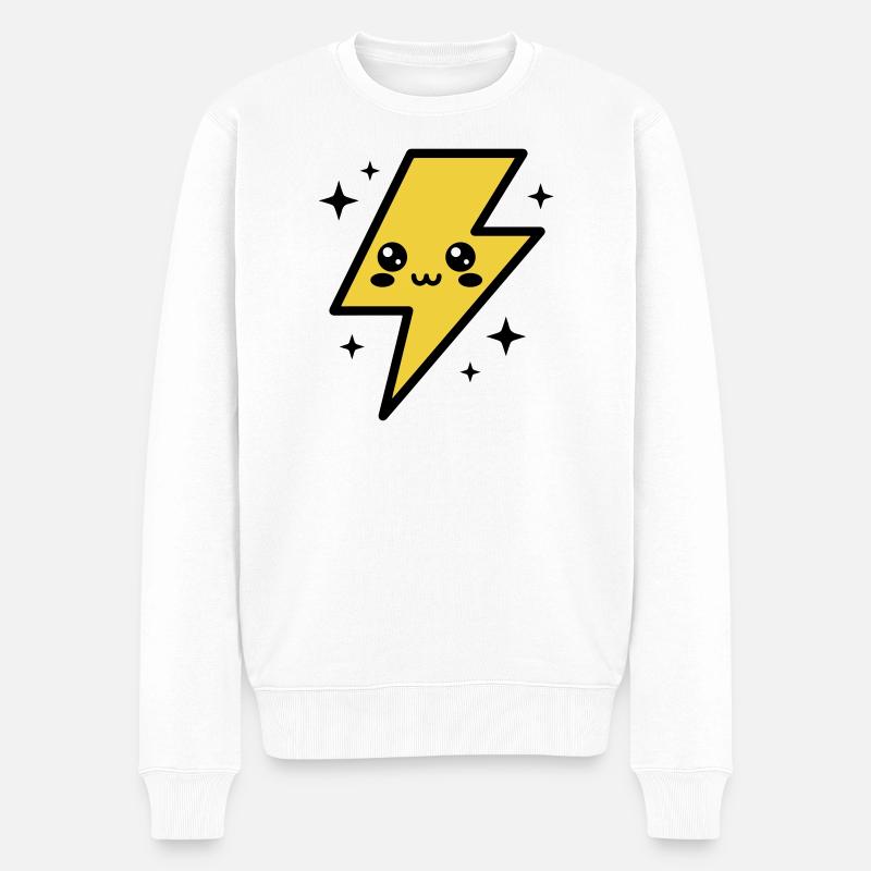 Kawaii Blitz mit ausdrucksstarkem Gesicht - Männer Premium Bio Pullover - Weiß