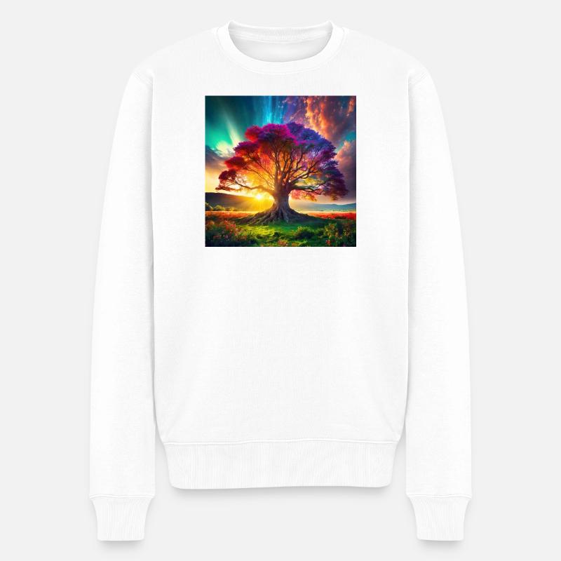 Baum des Lebens im Sonnenuntergang - Männer Premium Bio Pullover - Weiß