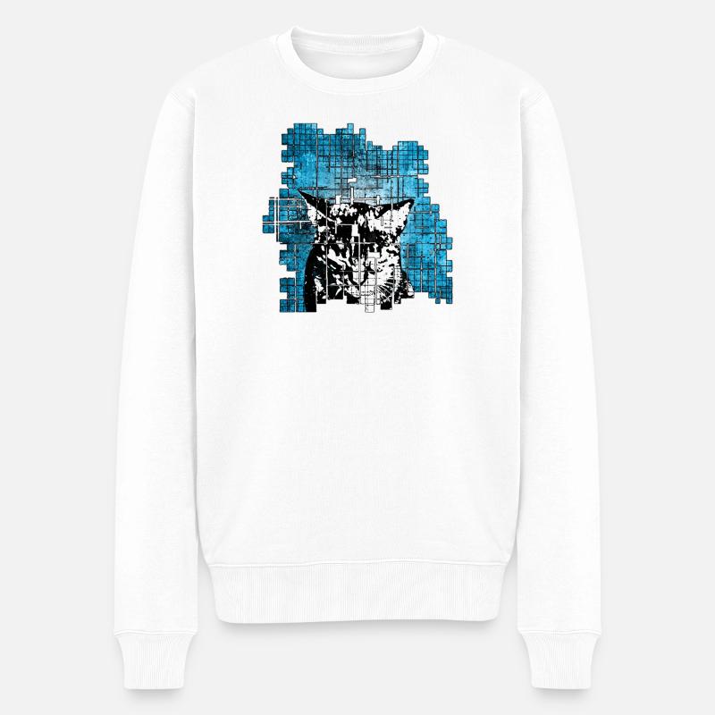 Graffiti-Stil Katzenporträt mit blauer Explosion - Männer Premium Bio Pullover - Weiß
