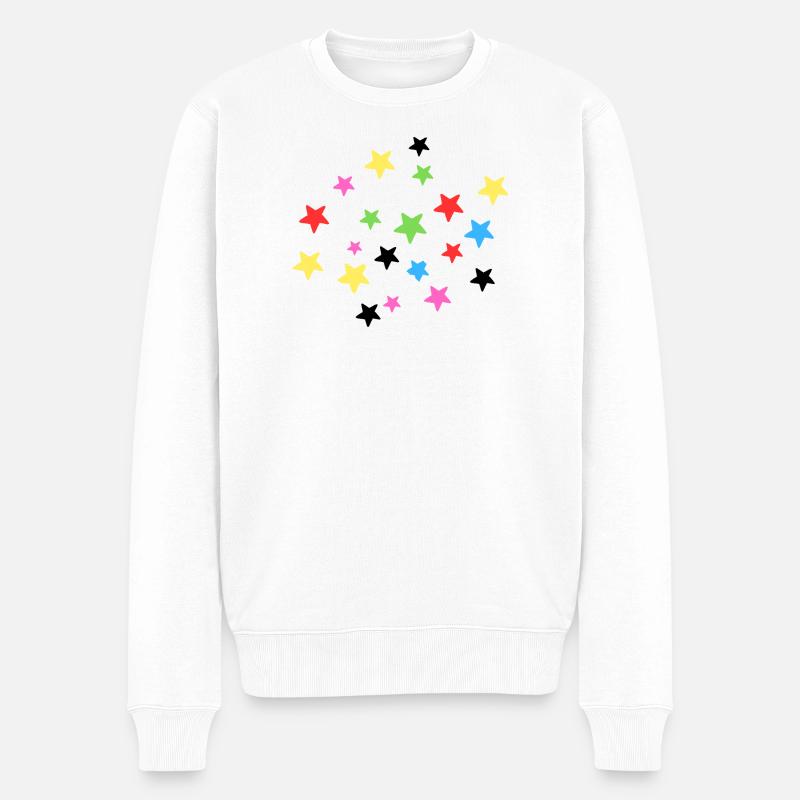 Bunte Sternenexplosion auf Stoff - Männer Premium Bio Pullover - Weiß