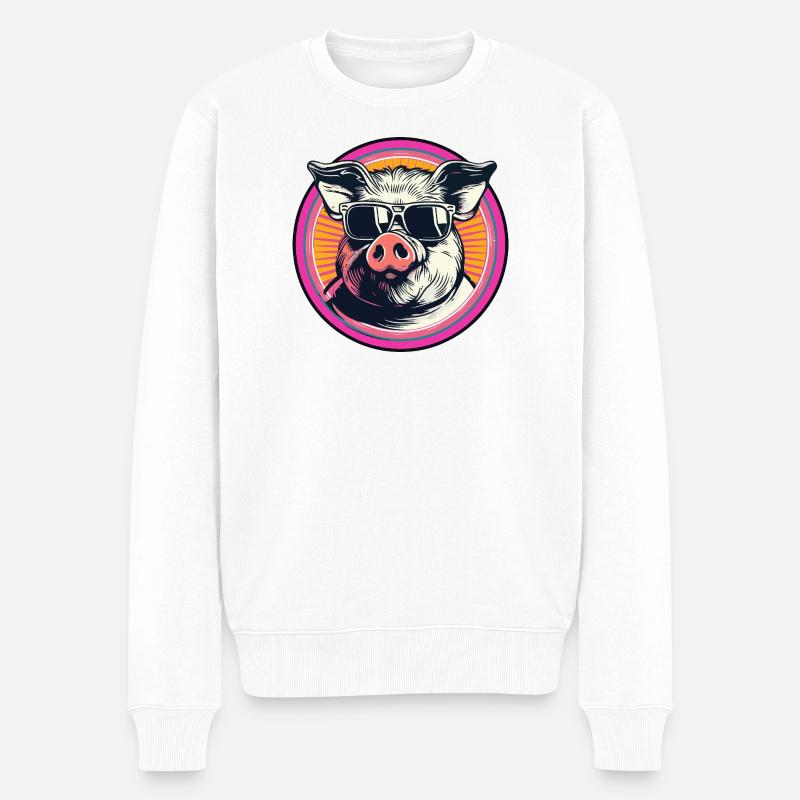 Coolres cochon avec lunettes de soleil - Pull Premium bio Homme - blanc