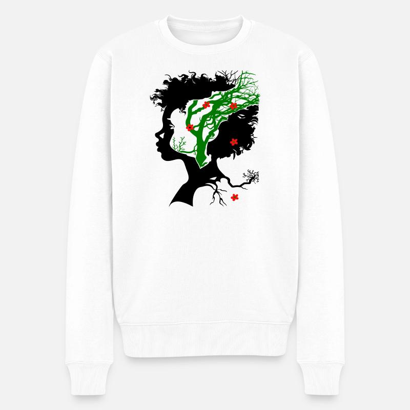 Abstrakter Baum mit Blüten - Männer Premium Bio Pullover - Weiß