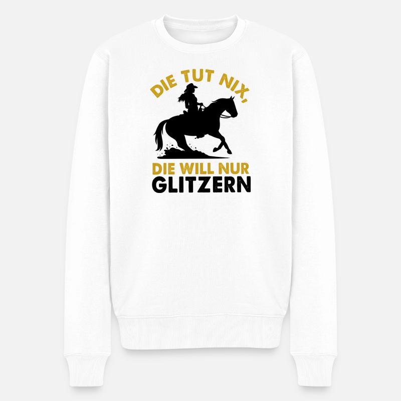 Slidningstop mit Westernpferd und Reiterin - Männer Premium Bio Pullover - Weiß