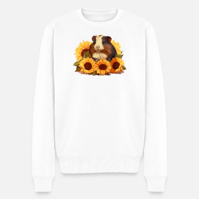Cochon d’Inde mignon aux tournesols - Pull Premium bio Homme - blanc