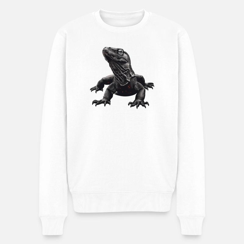 Dunkler Komodowaran Kunstdruck - Männer Premium Bio Pullover - Weiß