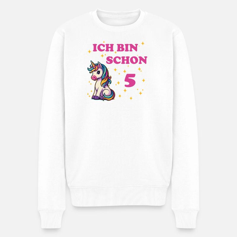 Kindergeburtstag 5, Tanzendes Lustiges Einhorn - Männer Premium Bio Pullover - Weiß