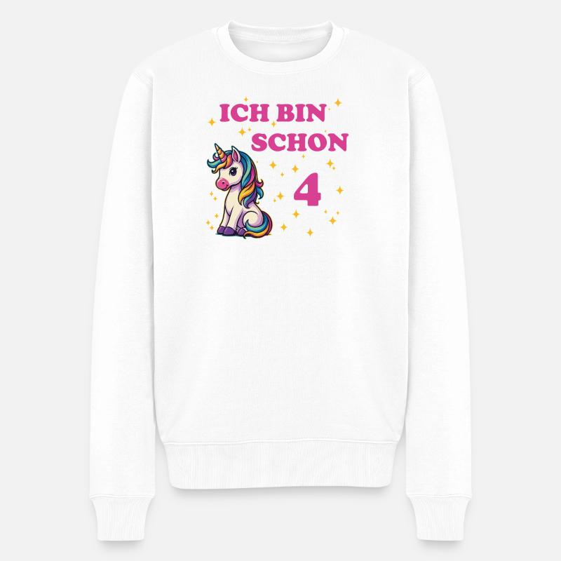 Kindergeburtstag 4, Tanzendes Lustiges Einhorn - Männer Premium Bio Pullover - Weiß