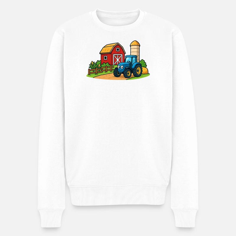 Lustiger Bauernhof mit Traktor - Männer Premium Bio Pullover - Weiß