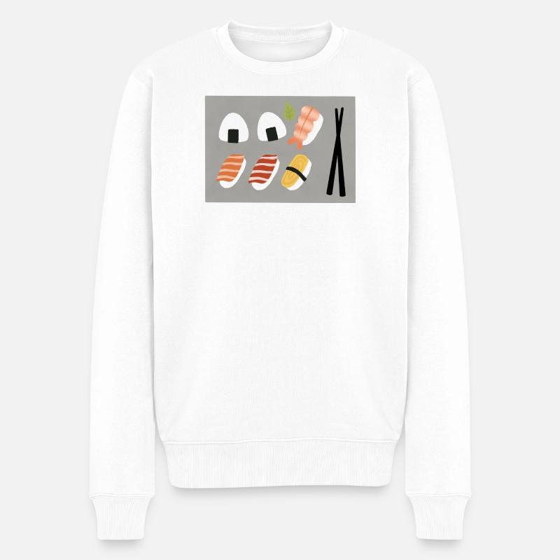 Minimalistisches Sushi-Illustrationsset - Männer Premium Bio Pullover - Weiß