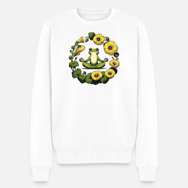 Friedlicher Frosch-Meditationskreis - Männer Premium Bio Pullover - Weiß