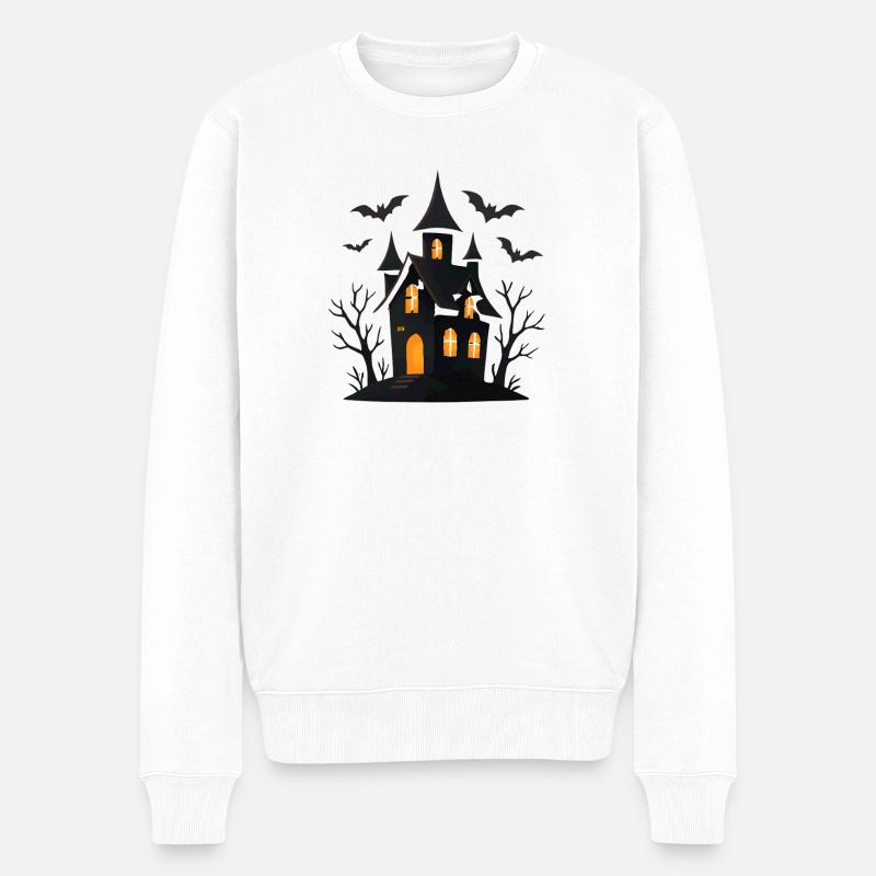 Spukschloss mit schimmernden Fenstern - Männer Premium Bio Pullover - Weiß