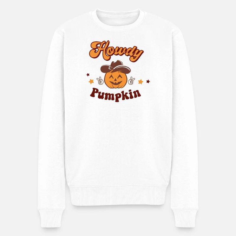 Howdy - Kürbis mit Cowboyhut Halloween Design - Männer Premium Bio Pullover - Weiß