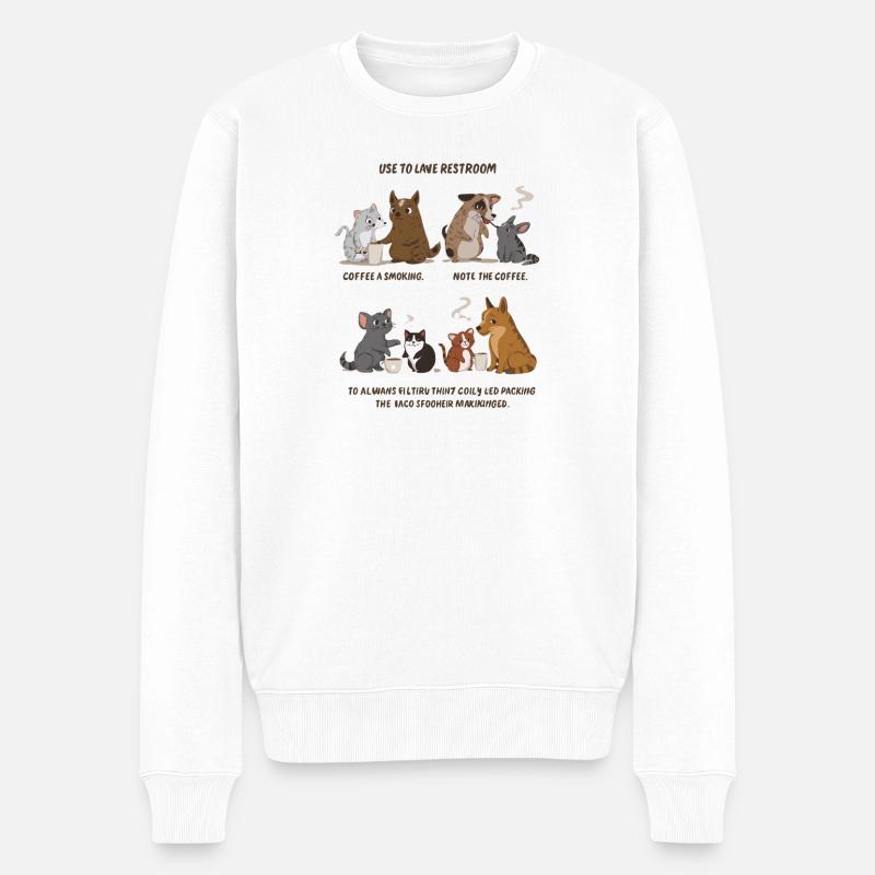Tierische Kaffeecrew Katzen Hunde Cartoon - Männer Premium Bio Pullover - Weiß