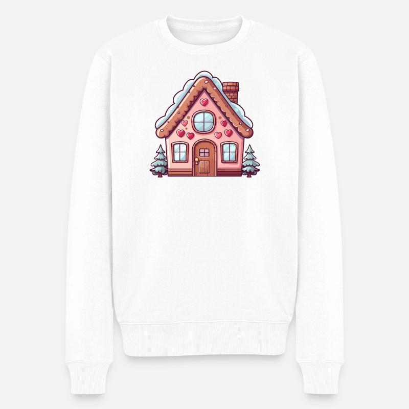 Charmantes schneebedecktes Lebkuchenhaus - Männer Premium Bio Pullover - Weiß