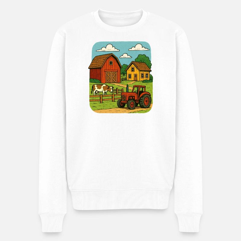 Ländliche Farm mit rotem Traktor - Männer Premium Bio Pullover - Weiß