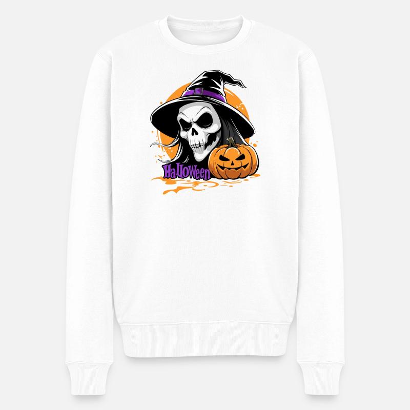 Hallowen_skull_and_pumpkin - Männer Premium Bio Pullover - Weiß