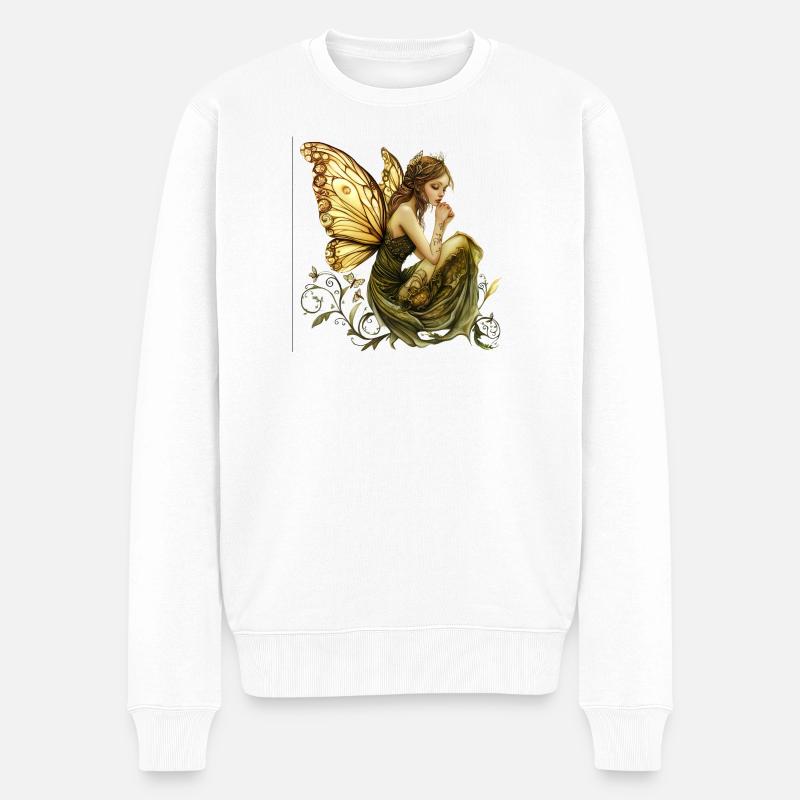 Elfenhafte Pflanzenzauber Illustration - Männer Premium Bio Pullover - Weiß