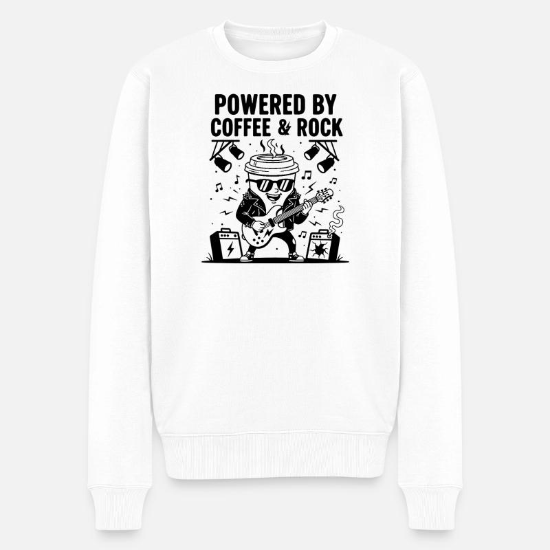 Kaffee & Rock Gitarrenenergie - Männer Premium Bio Pullover - Weiß