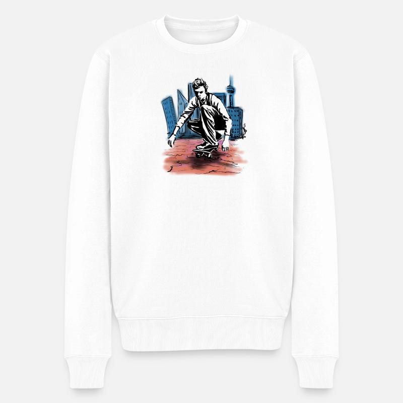 Skater im Stadtrand - Männer Premium Bio Pullover - Weiß